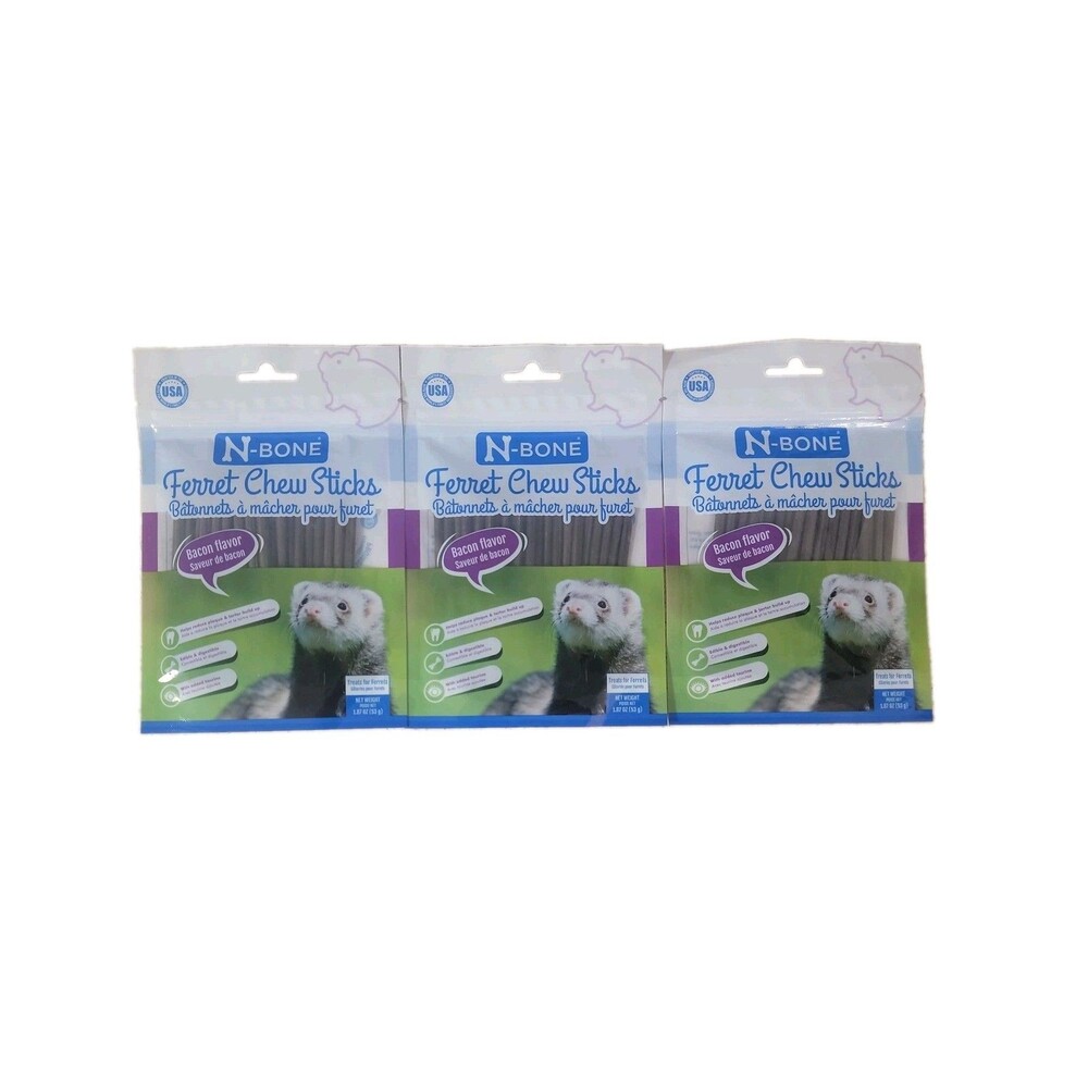 3 Pack N-Bone Ferret Chew Sticks Bacon Flavor, 1.87-oz Bag